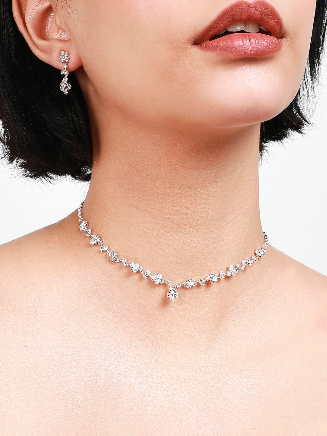 Silver-Plated Stone Studded Jewellery Set