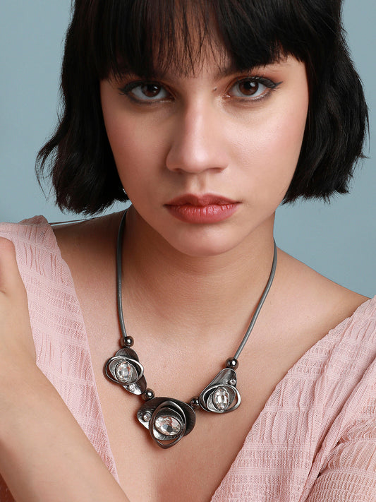 Silver-Plated Stone-Studded Necklace