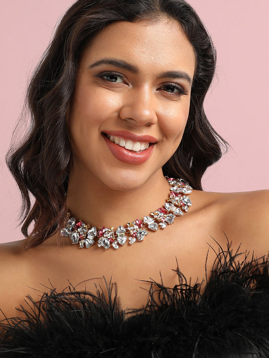 Gold-Plated Crystal-Studded Necklace