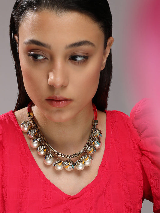 Gold-Plated Stones Studded Beads Beaded Necklace