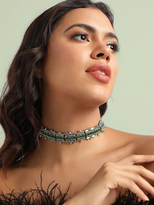 Silver-Plated Crystal Choker Necklace