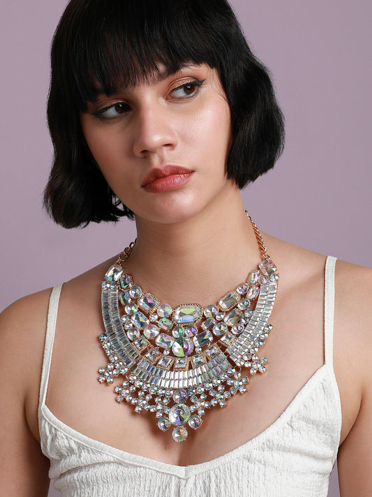 Silver Plated Crystal Studded Necklace