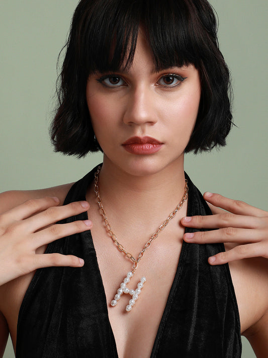 Pearl H Alphabet Gold-Plated Necklace