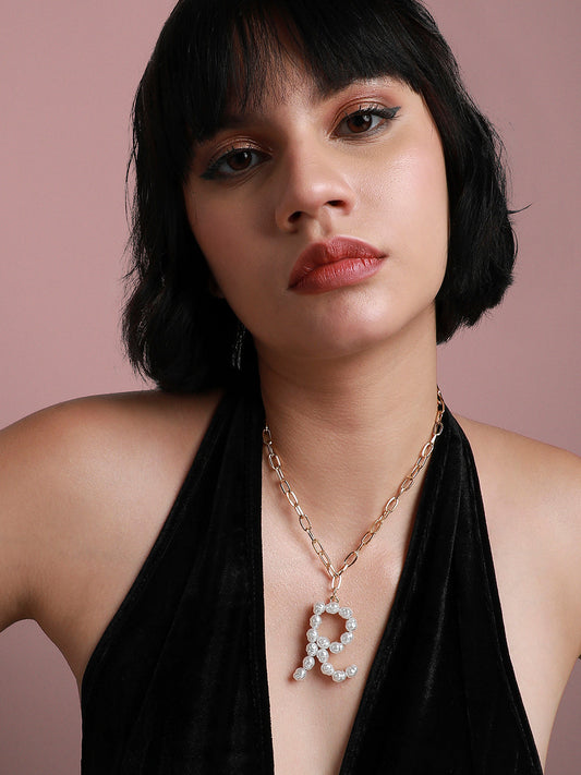 Pearl R Alphabet Gold-Plated Necklace