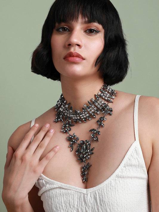 Silver-Plated Stone Studded Layered Necklace