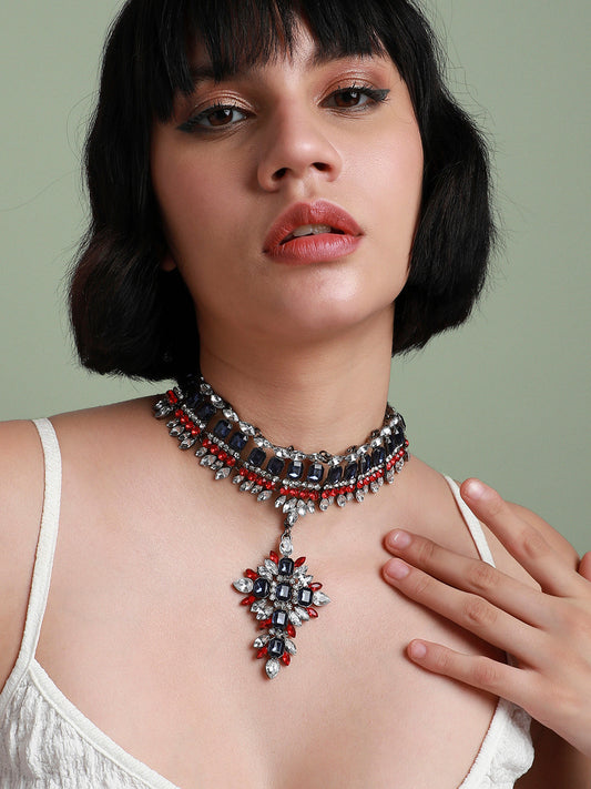Silver-Plated Stone-Studded Necklace
