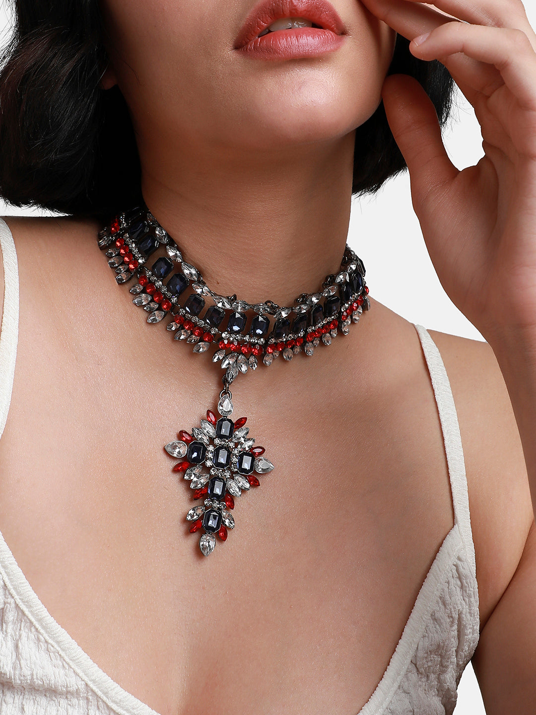 Silver-Plated Stone-Studded Necklace