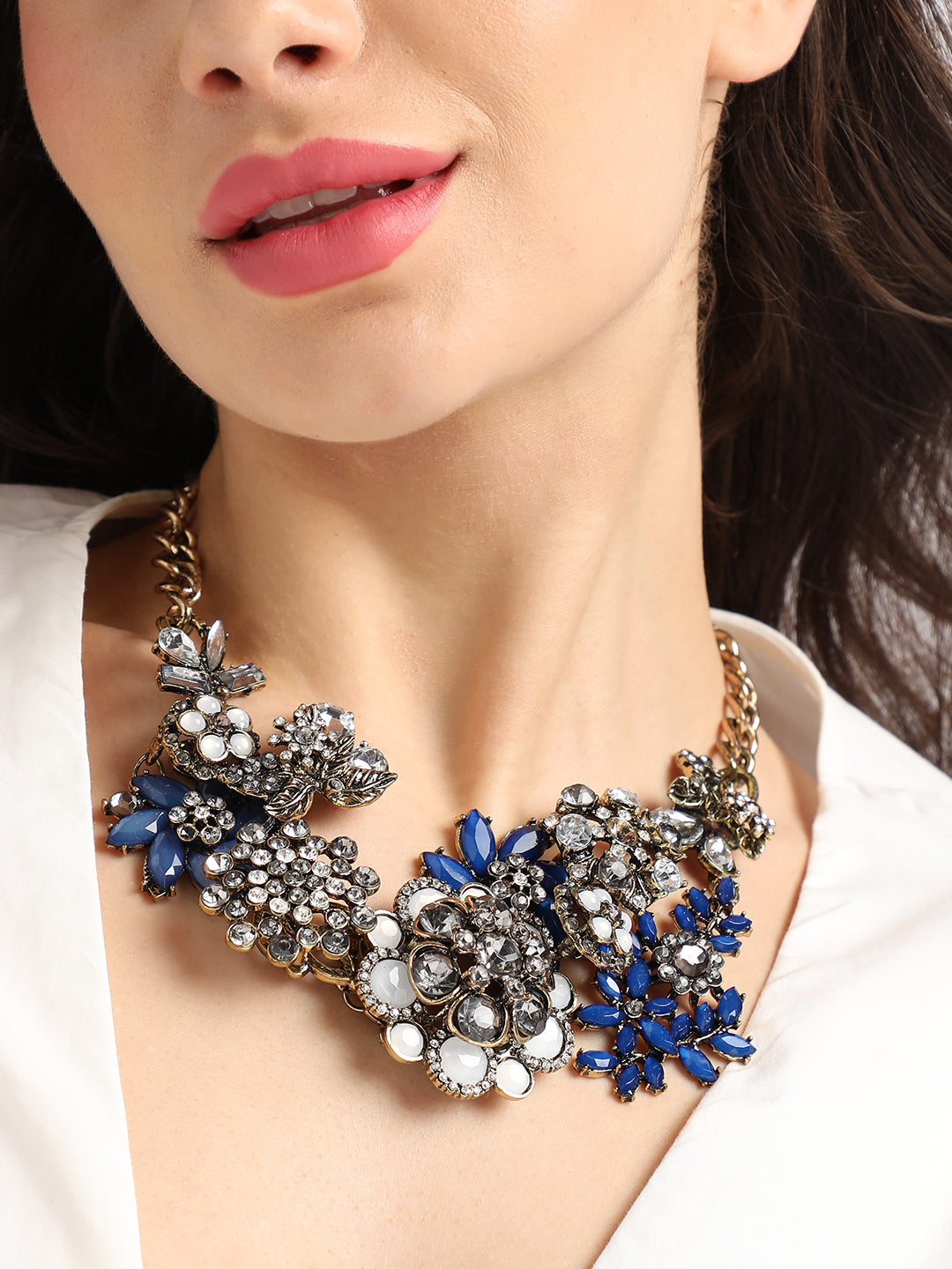 Gold Plated Crystal Studded Beaded Necklace