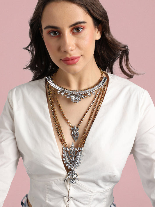 Gold-Plated Stone-Studded Necklace