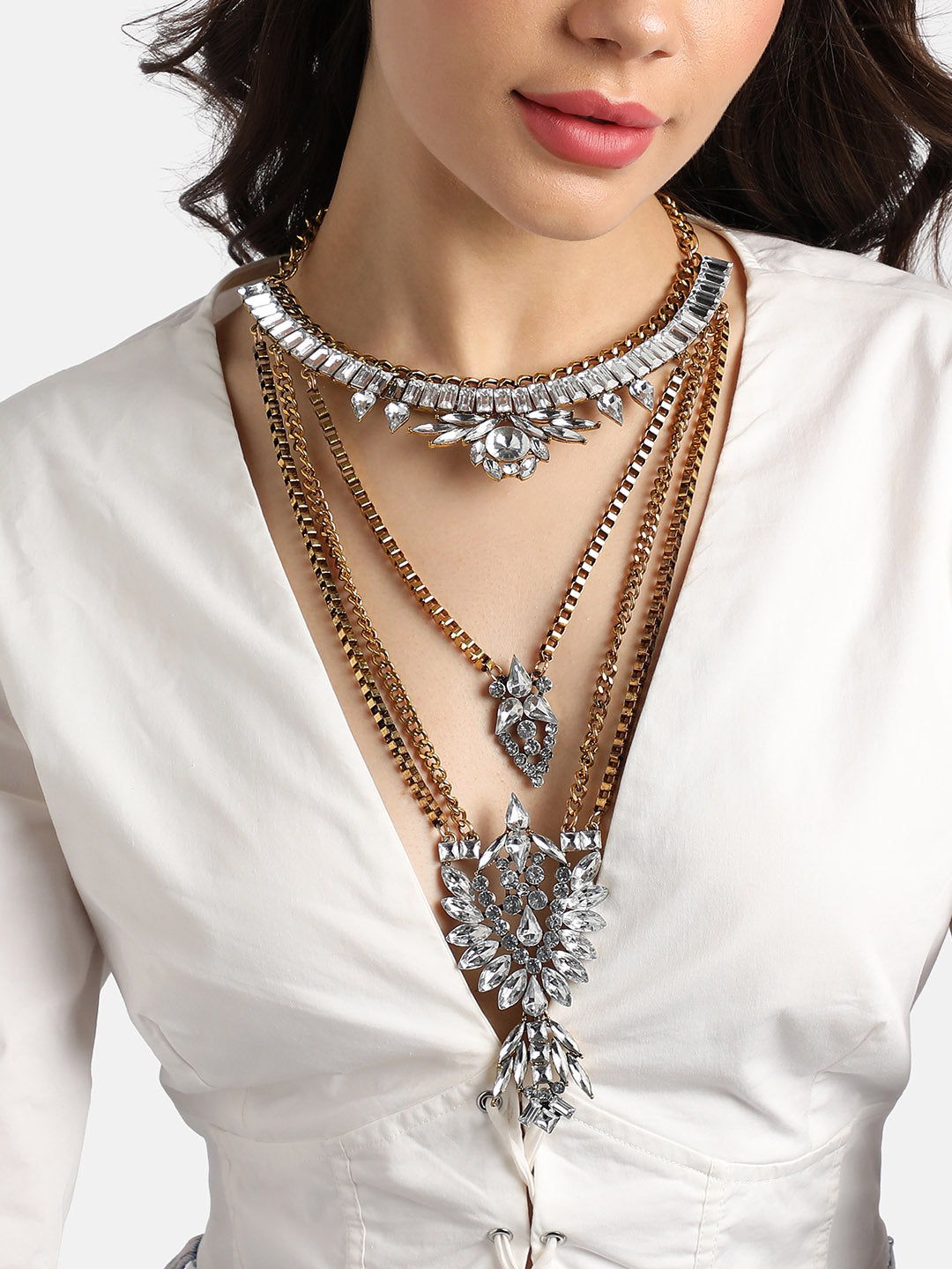 Gold-Plated Stone-Studded Necklace