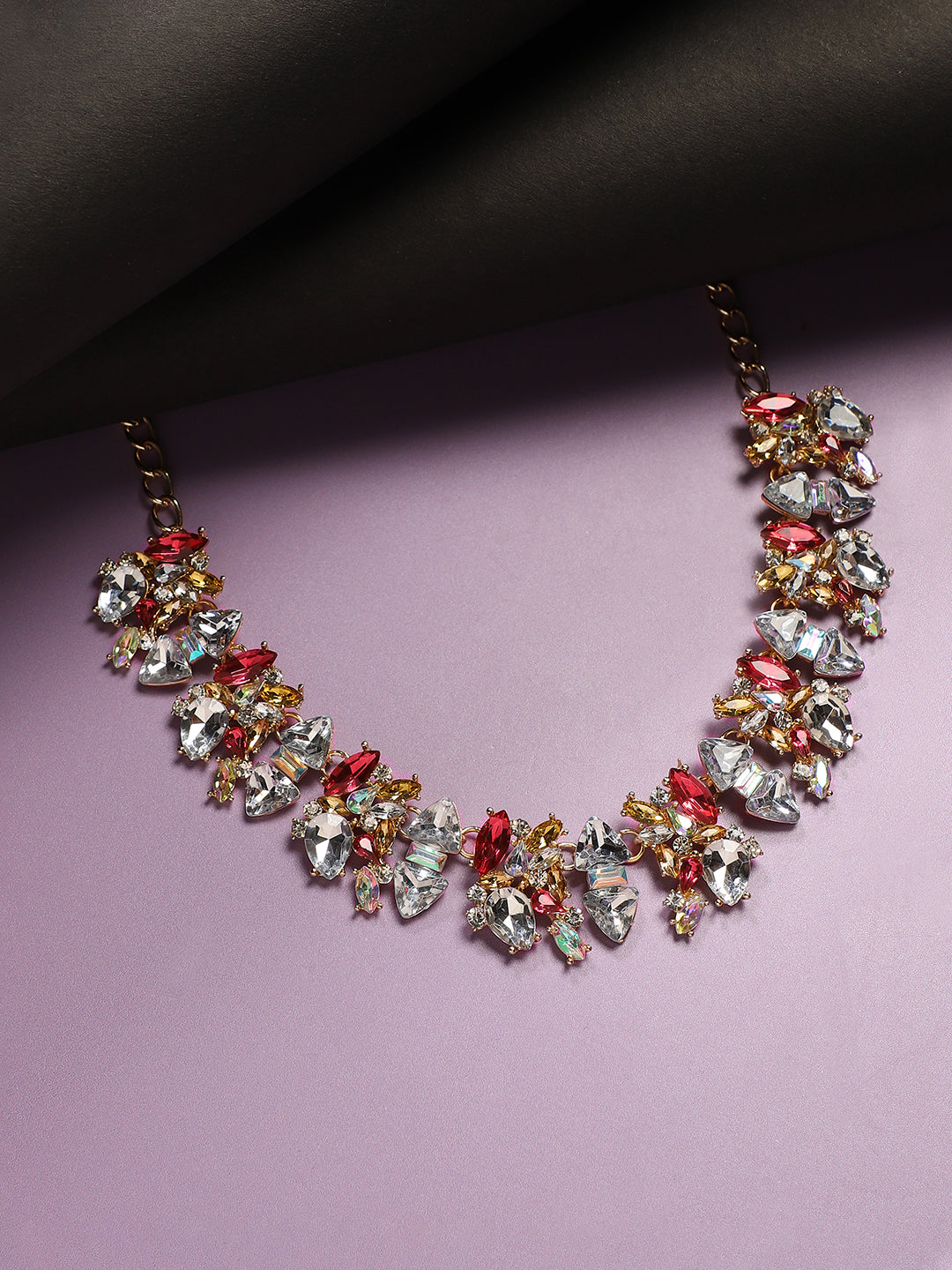Gold Plated Crystal Studded Beaded Necklace