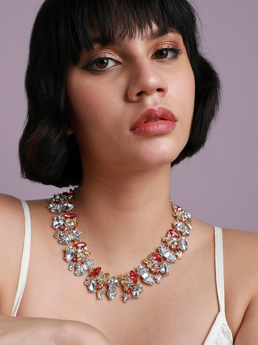 Gold Plated Crystal Studded Beaded Necklace