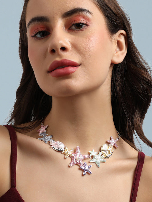 Silver-Plated Starfish Beaded Necklace