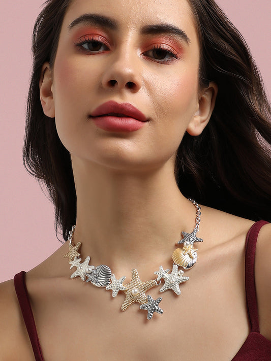 Silver-Plated Starfish Beaded Necklace