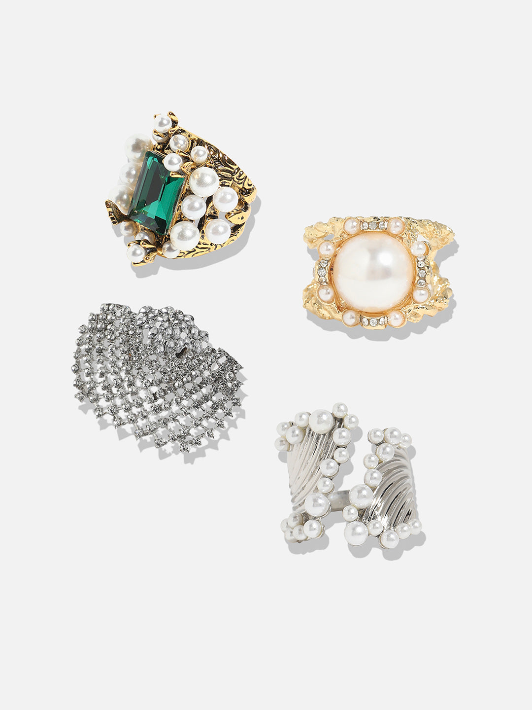 Set Of 4 Gold-Plated Stone-Studded Finger Ring