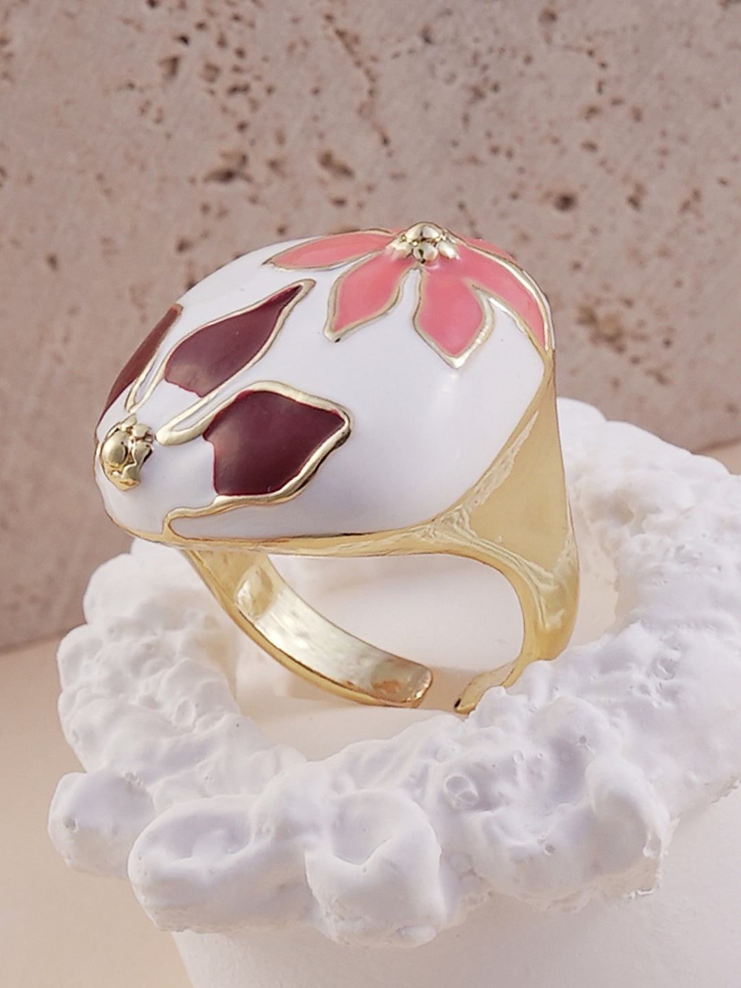 The Amaryllis Statement Ring - Salmon Pink & Wine Red-SOHIRG6114