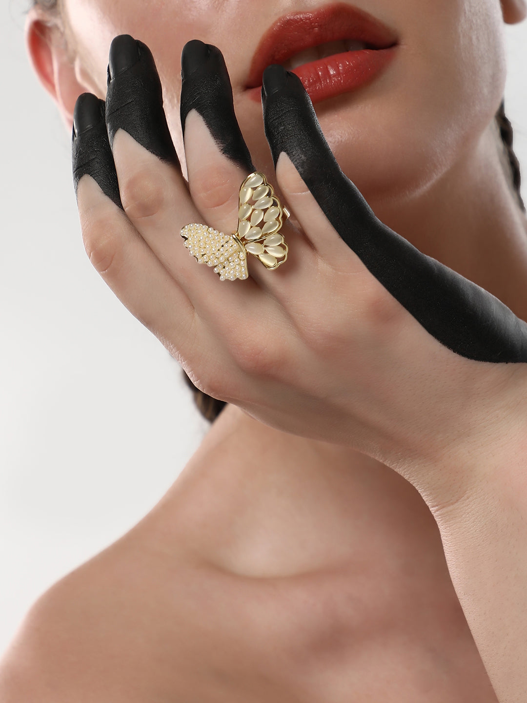 The Butterfly Dreams Statement Ring - Daisy White-SOHIRG6117
