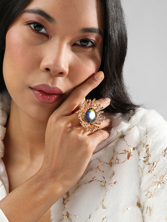 Gold-Plated Stone-Studded Tentacles Statement Finger Ring