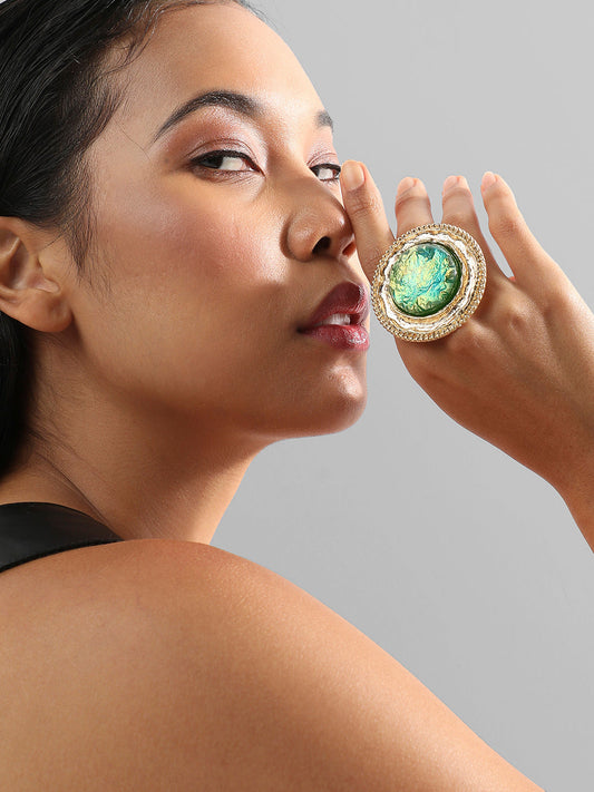 Gold-Plated Stone-Studded Reverie Opulence Statement Finger Ring