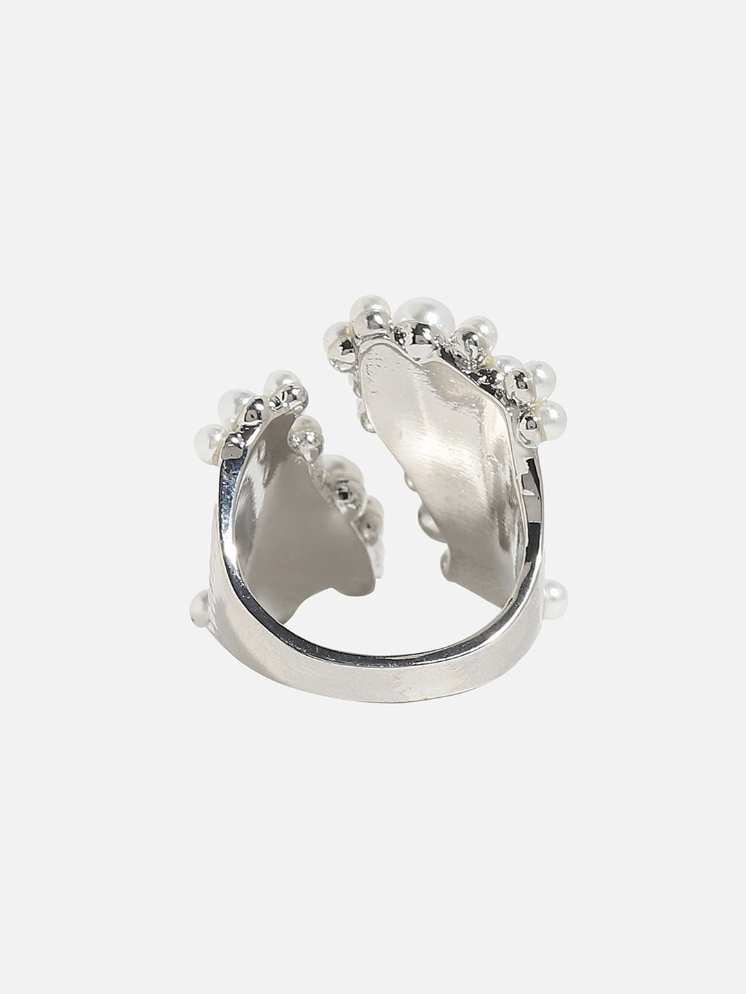 Silver-Plated Beads-Studded Adjustable Finger Ring