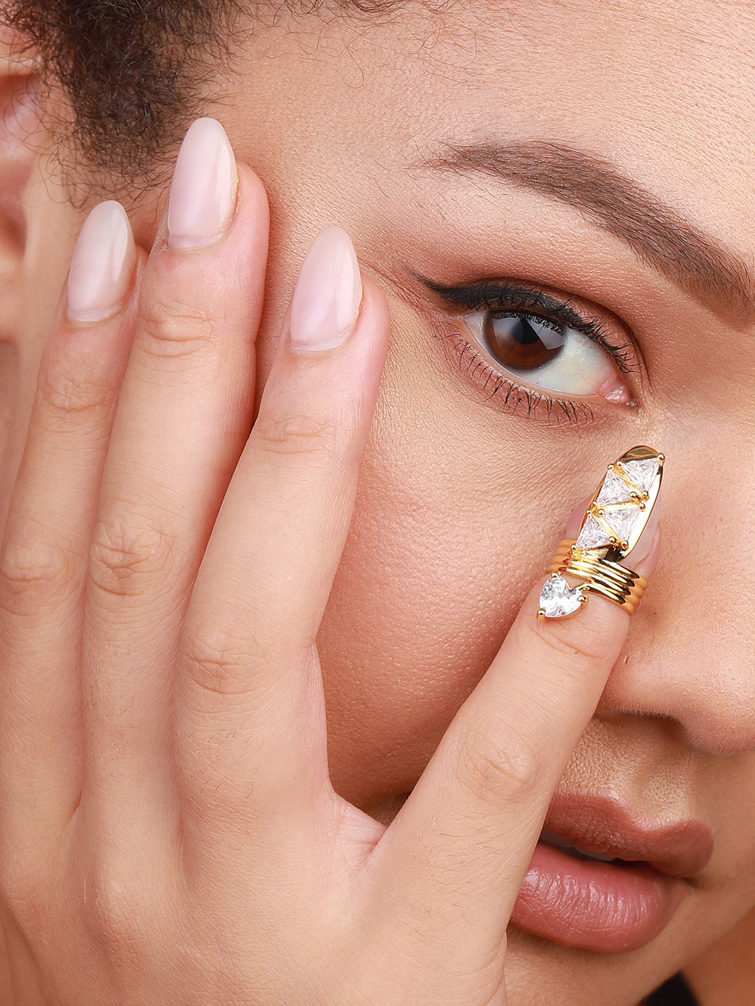 Gold-Plated Stone Studded Nail Rings
