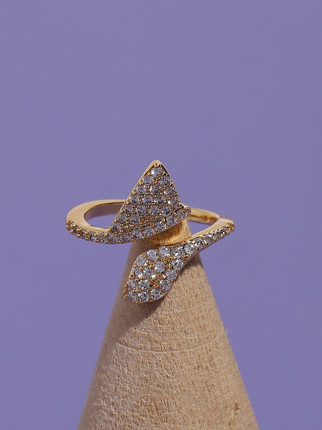 Gold-Plated Stone-Studded Adjustable Finger Ring