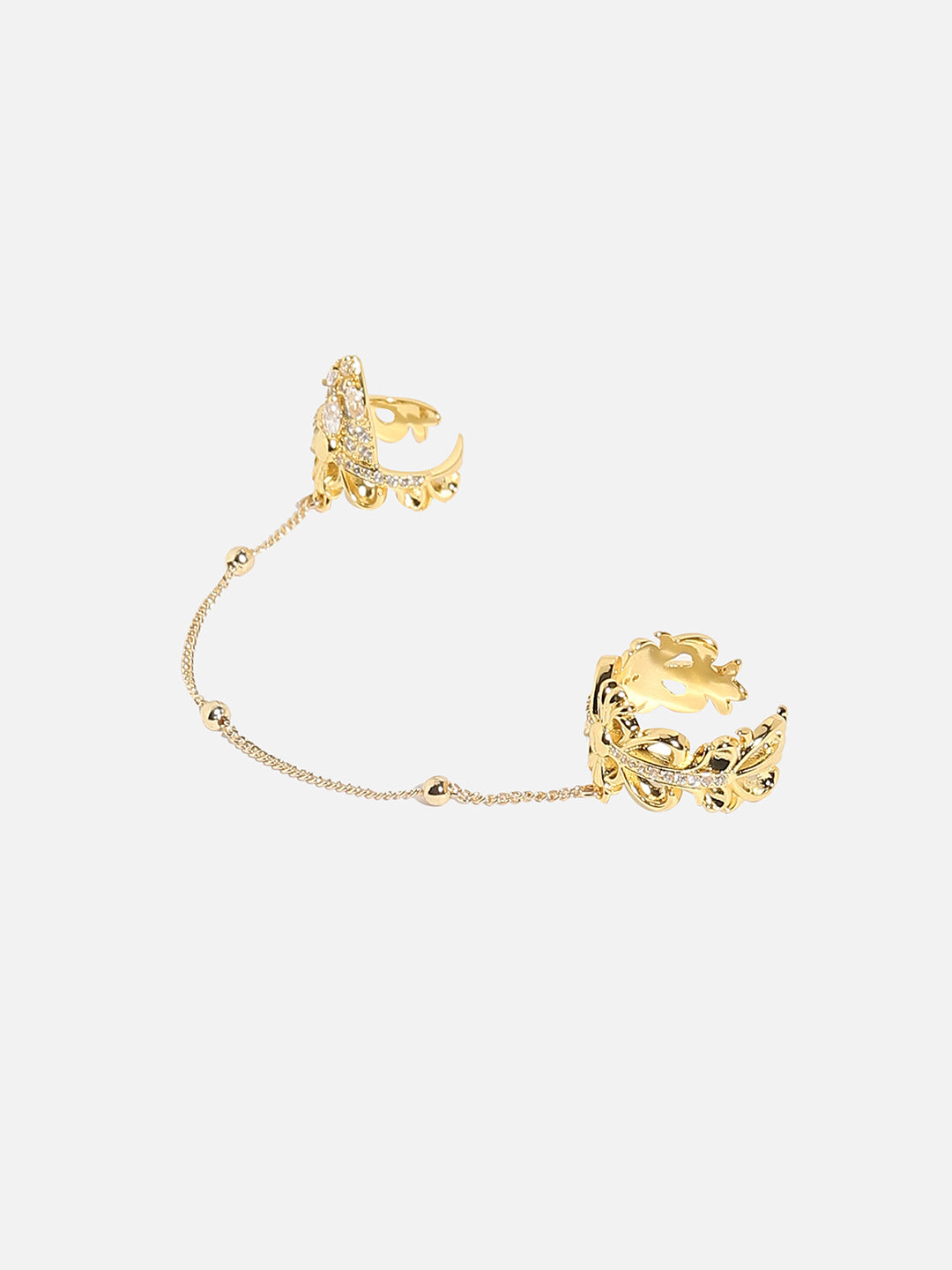 Gold-Plated Stone-Studded Adjustable Chain Linked Finger Ring