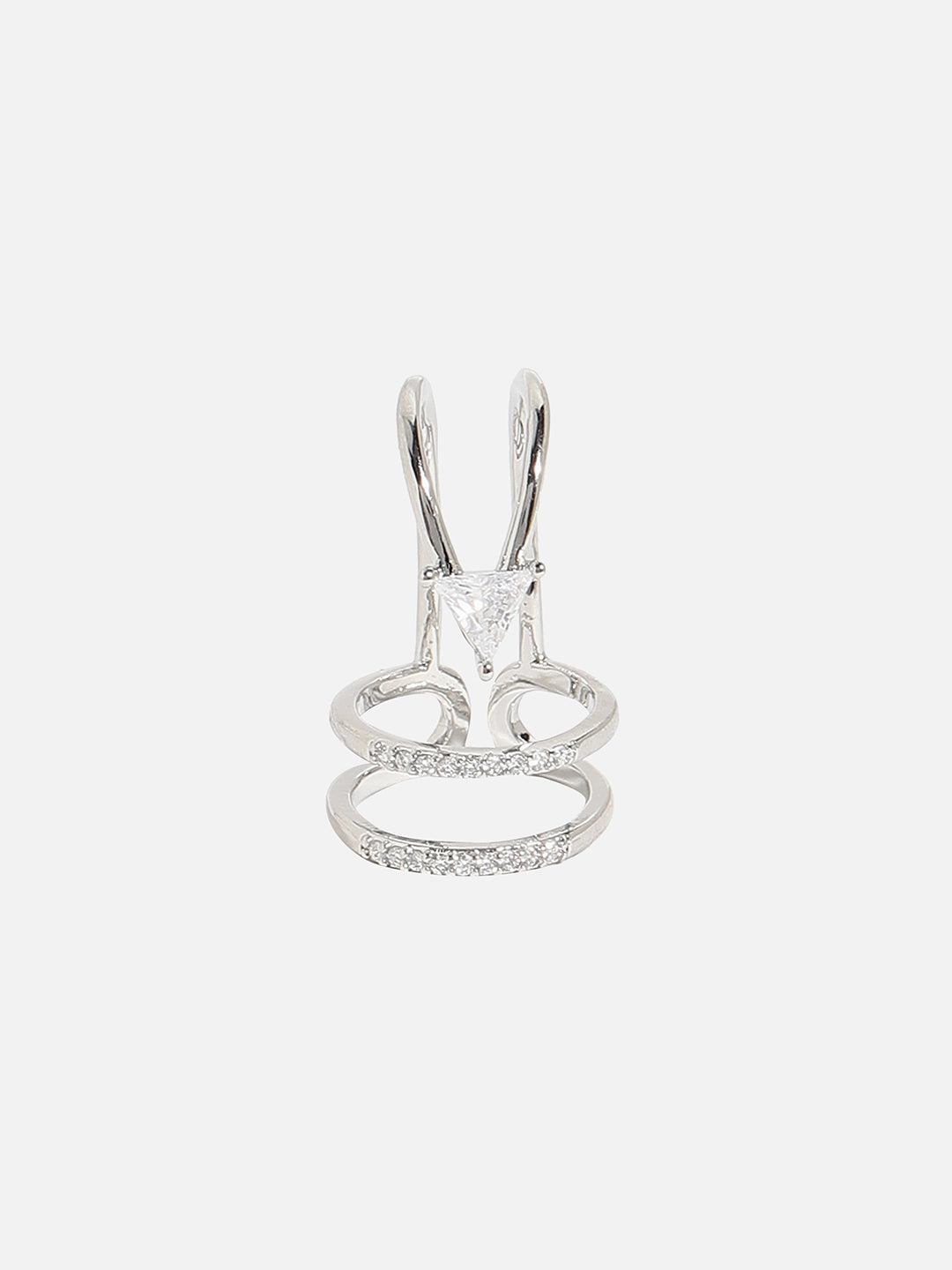 Silver-Plated Stone-Studded Adjustable Finger Ring