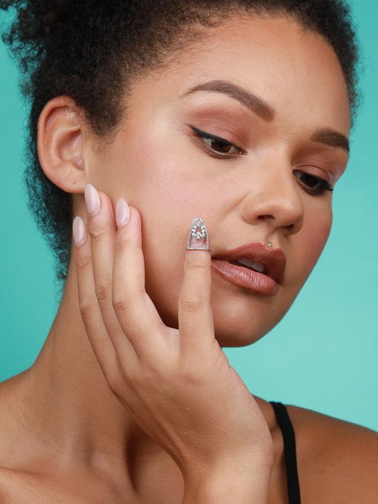 Silver-Plated Stone-Studded Adjustable Finger Ring