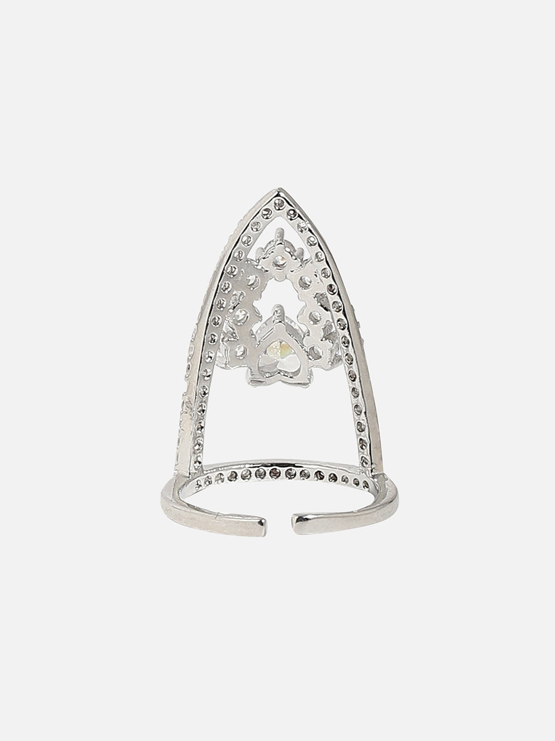 Silver-Plated Stone-Studded Adjustable Finger Ring
