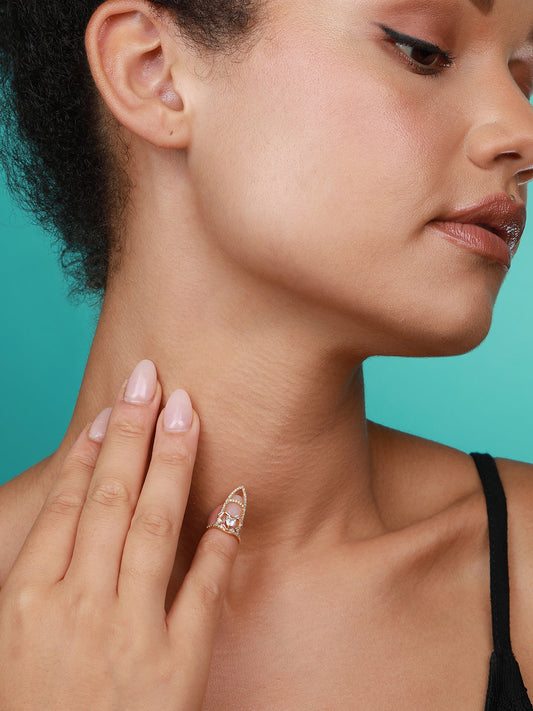 Gold-Plated Stone-Studded Finger Ring
