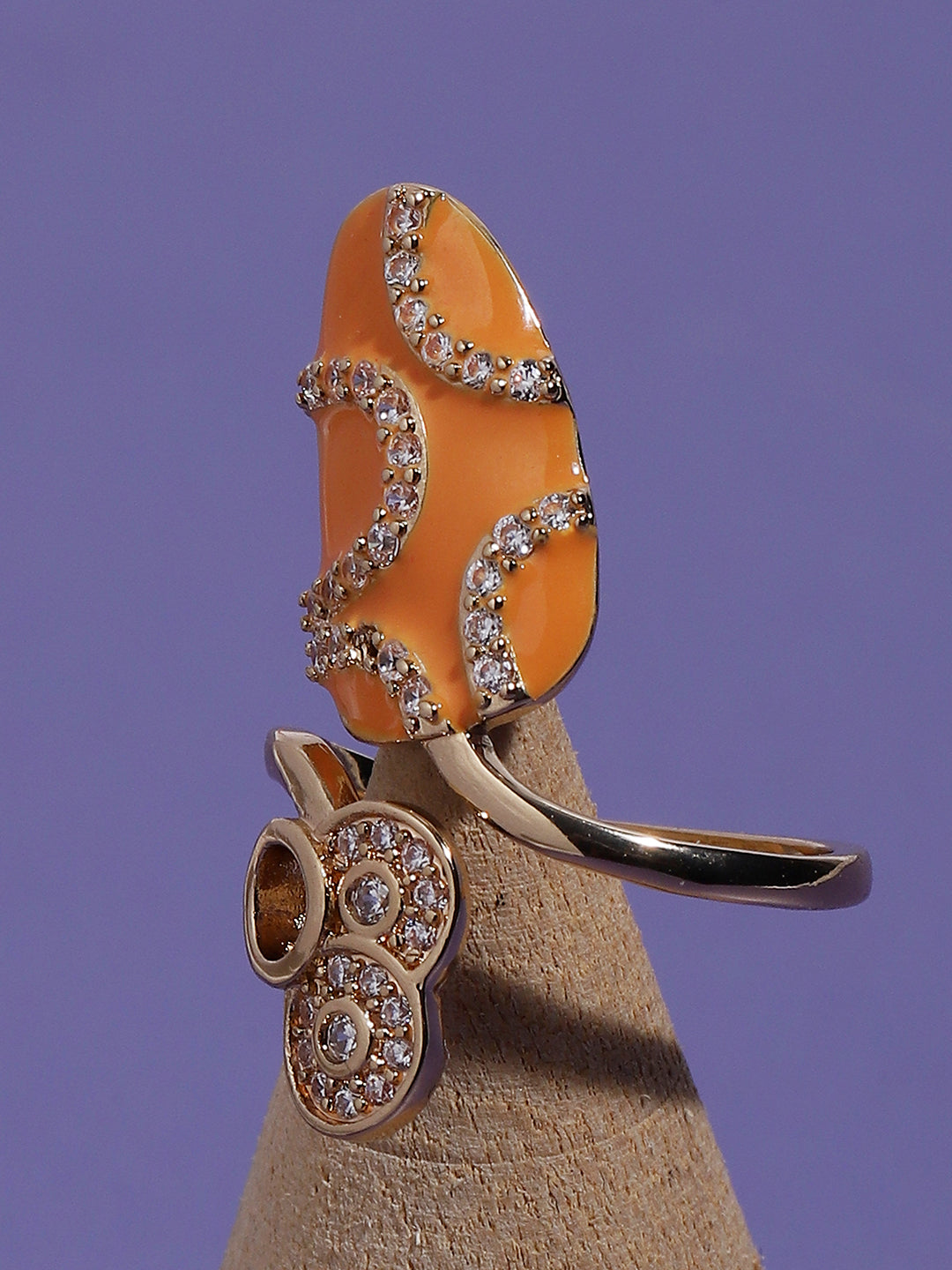 Gold-Plated Stone-Studded Nail Ring