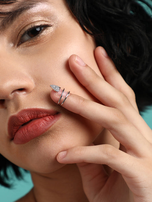 Gold-Plated Stone-Studded Nail Ring