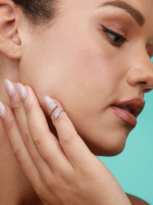 Silver-Plated Stone-Studded Nail Ring