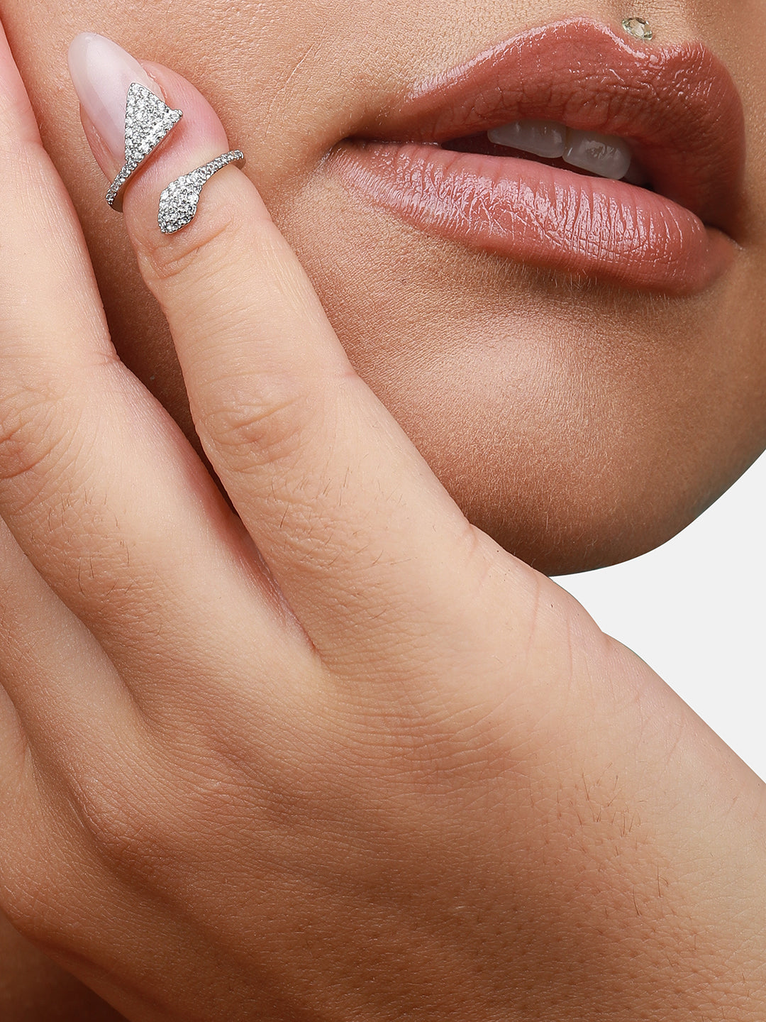Silver-Plated Stone-Studded Nail Ring
