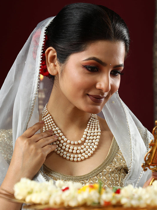 The Mehmooni Multi-Layer Necklace - Pearl White-SOHNCK1185