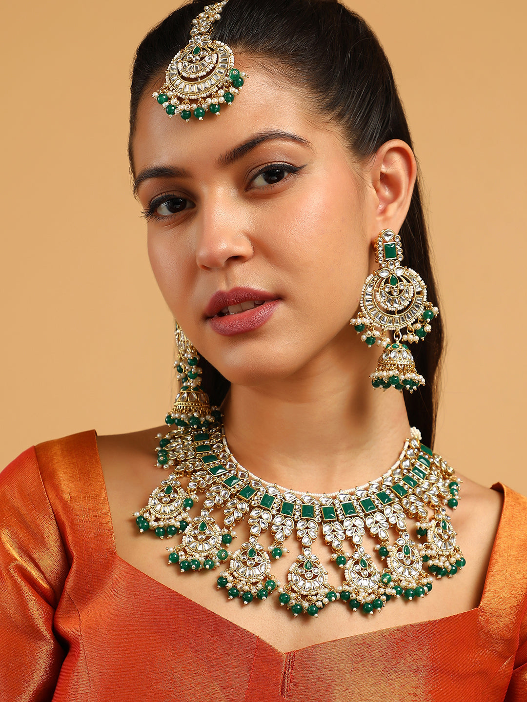 The Mehreen Jewellery Set - Emerald Green-SOHNCK1553