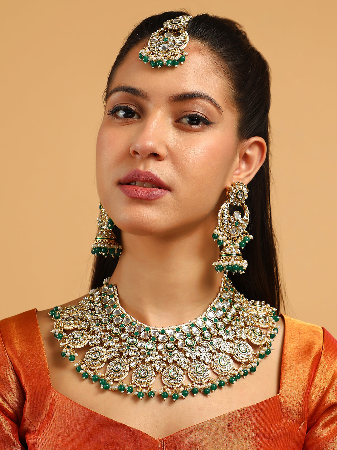 The Ruhani Jewellery Set - Emerald Green-SOHNCK1554