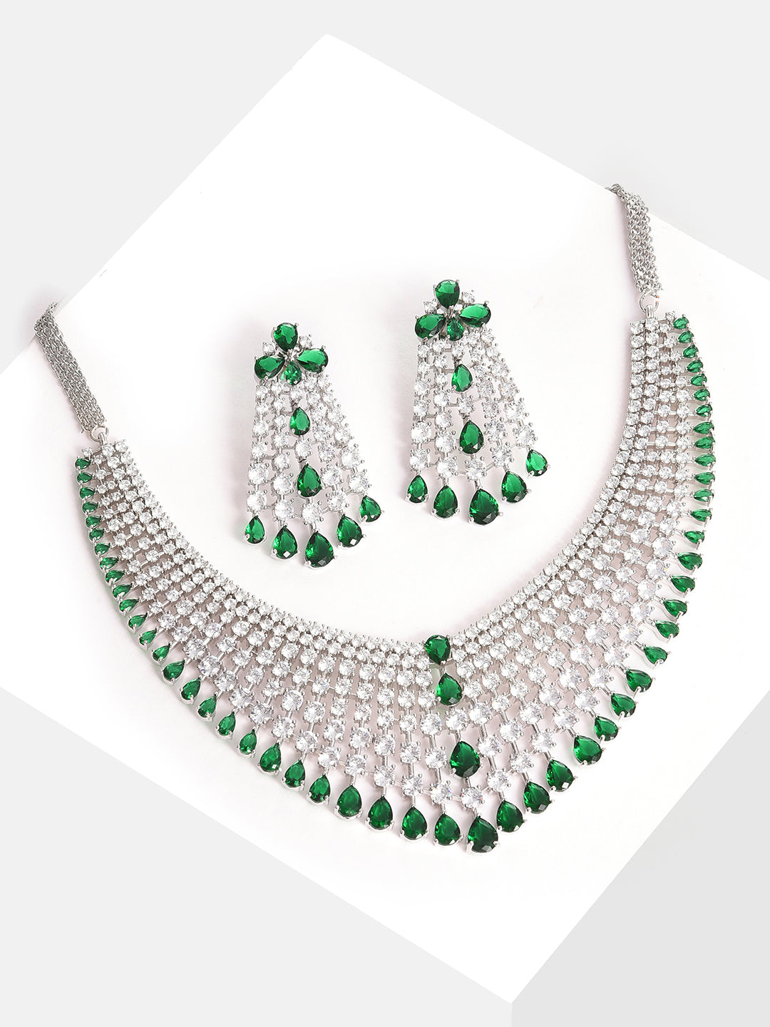 Silver Plated Designer Stone Necklace and Earring Set