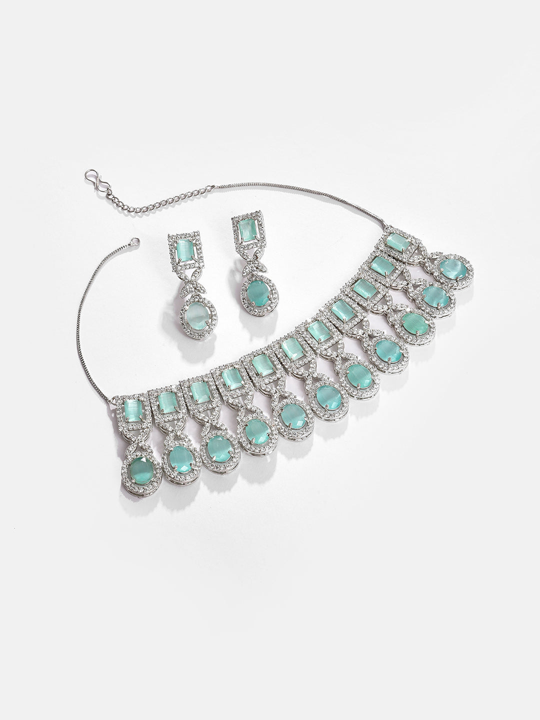 Silver Plated Designer Stone Necklace and Earring Set