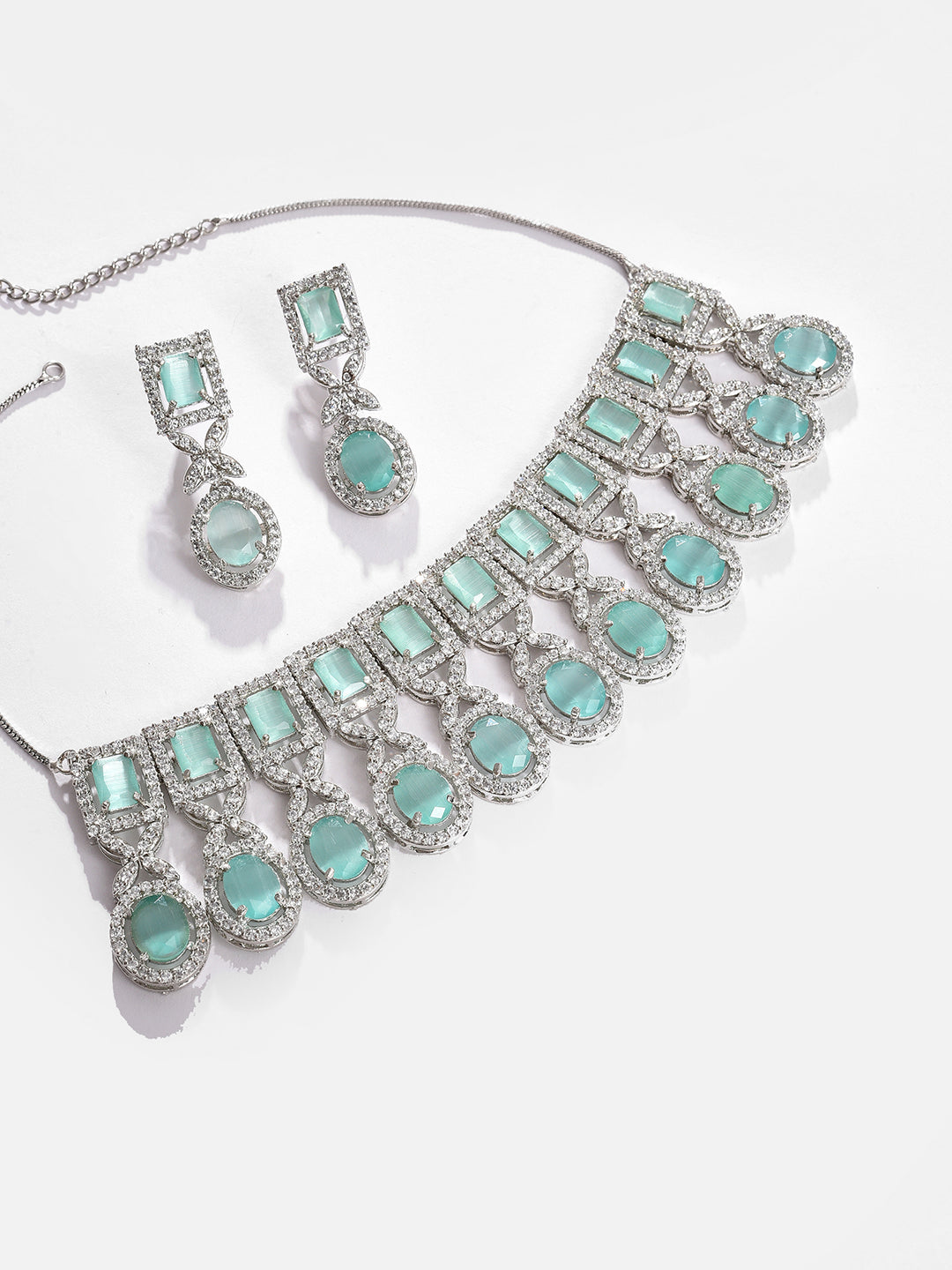 Silver Plated Designer Stone Necklace and Earring Set
