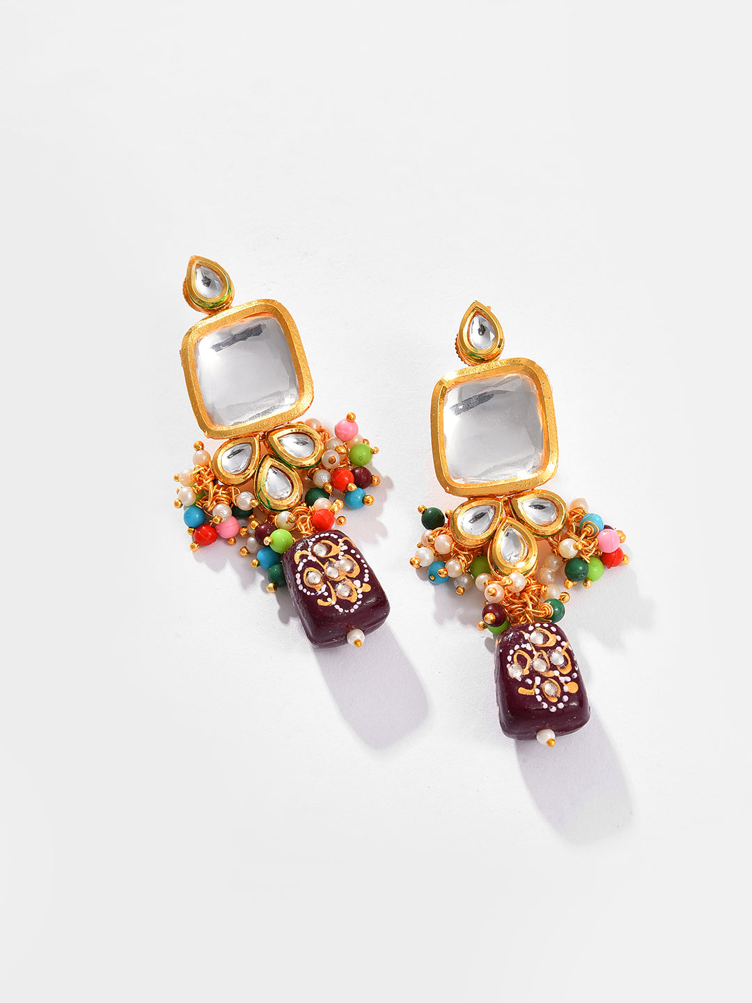 Gold Plated Kundan Beaded Necklace and Earring Set