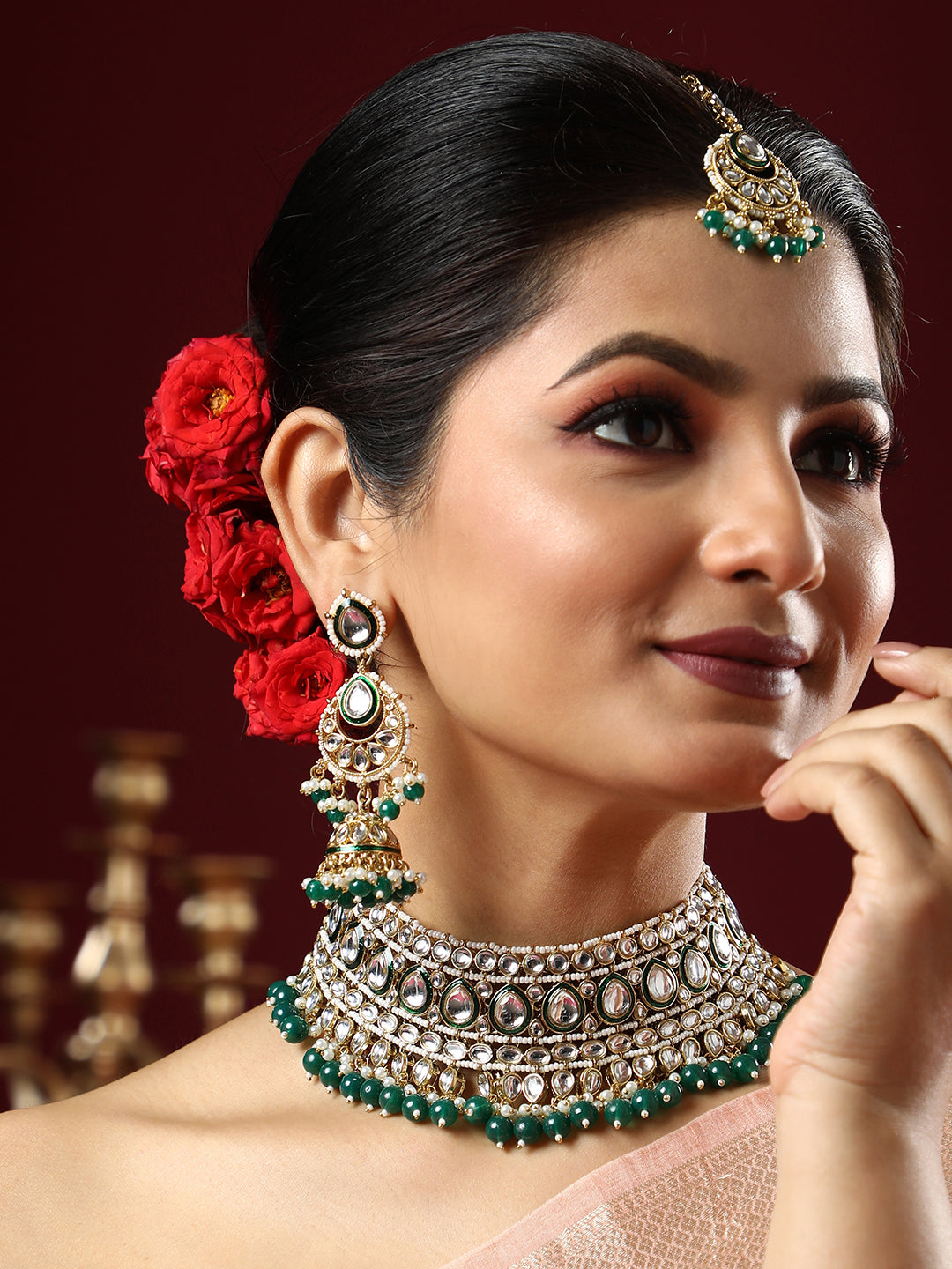 The Tahira Jewellery Set - Emerald Green-SOHNCK2210