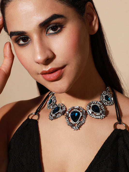 Silver Plated Designer Stone Party Necklace