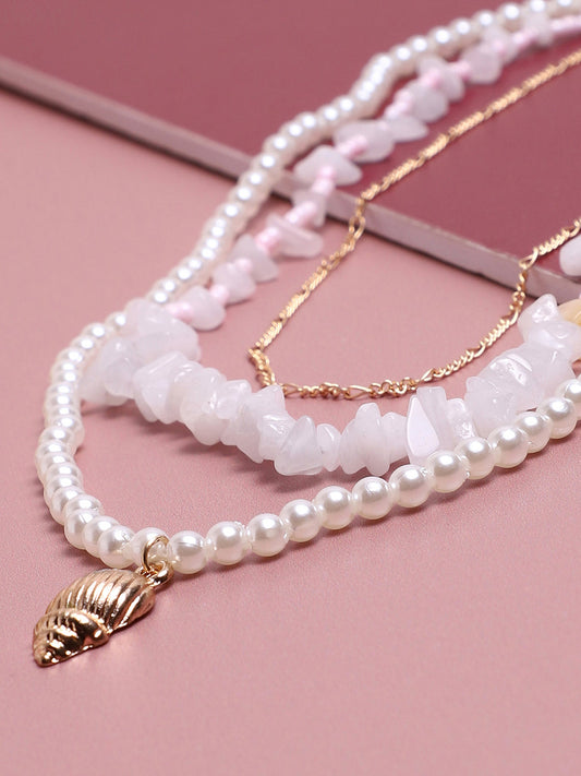 MULTI LAYERED WHITE BEADED NECKLACE