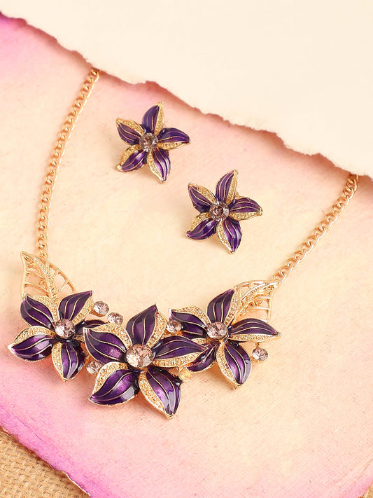 GOLD PLATED FLOWER DETAILING JEWELLERY SET