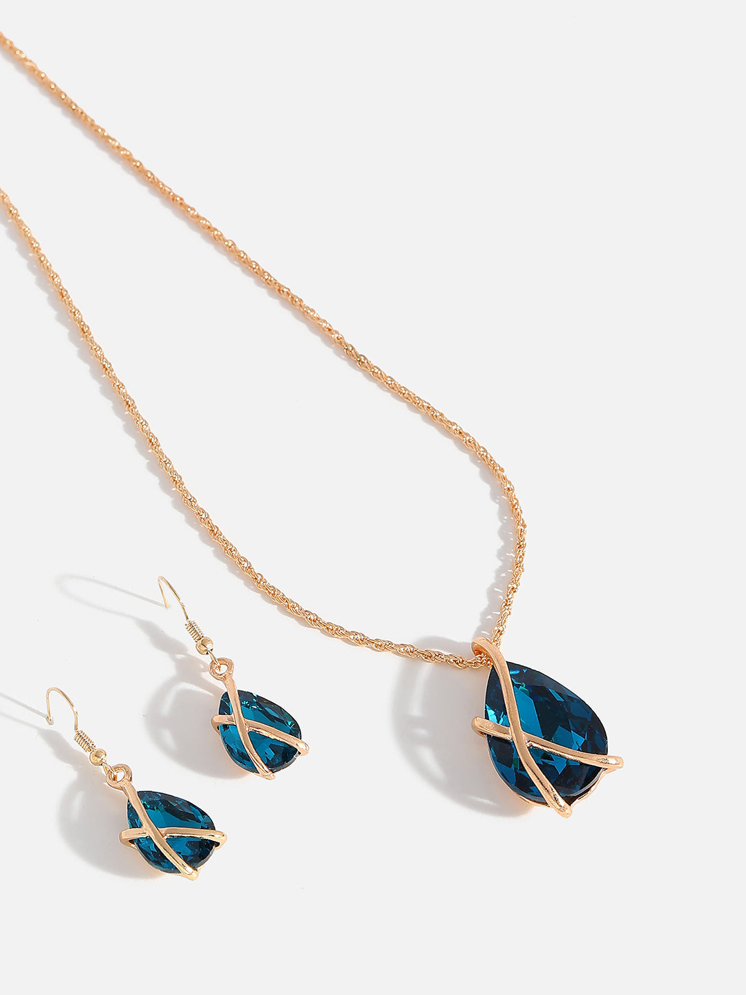 WOMEN GOLD PLATED BLUE STONE JEWELLERY SET