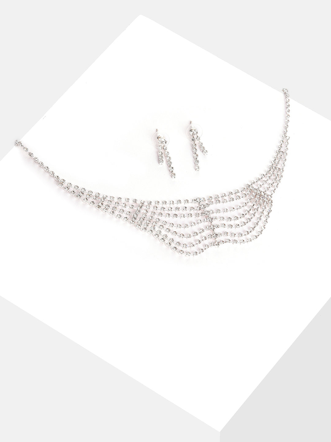 Silver Plated Designer Stone Necklace and Earring Set
