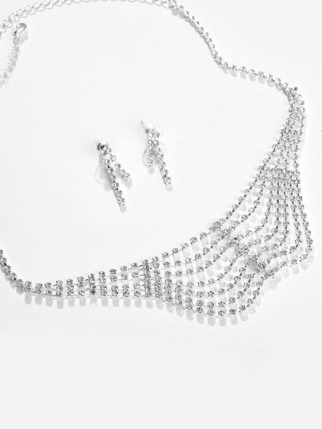 Silver Plated Designer Stone Necklace and Earring Set