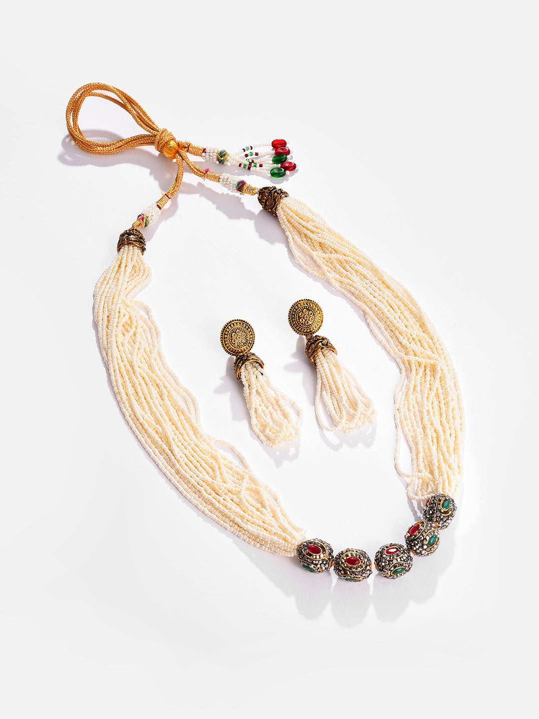 Silver Plated Designer Stone Necklace and Earring Set